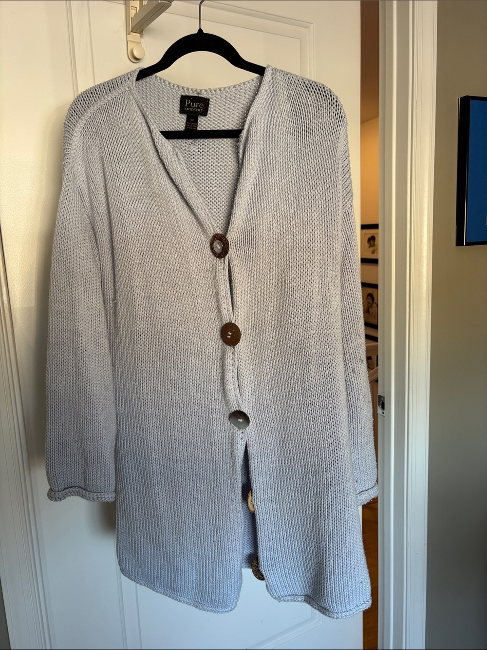 Pure Collection handknit prriwinkle Button-Front Knit Cardigan